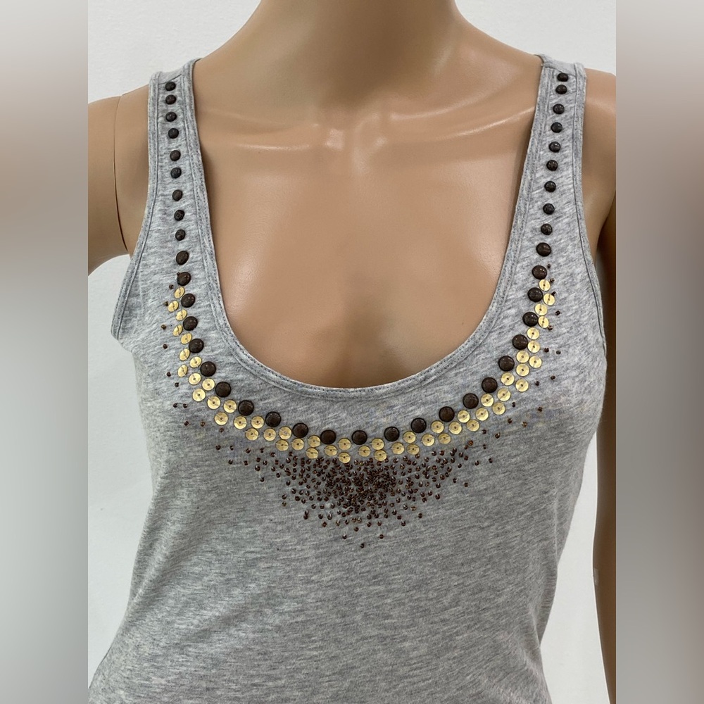 Express Heather Gray Top, Embellished with Brass, Copper and Bronze, Size S